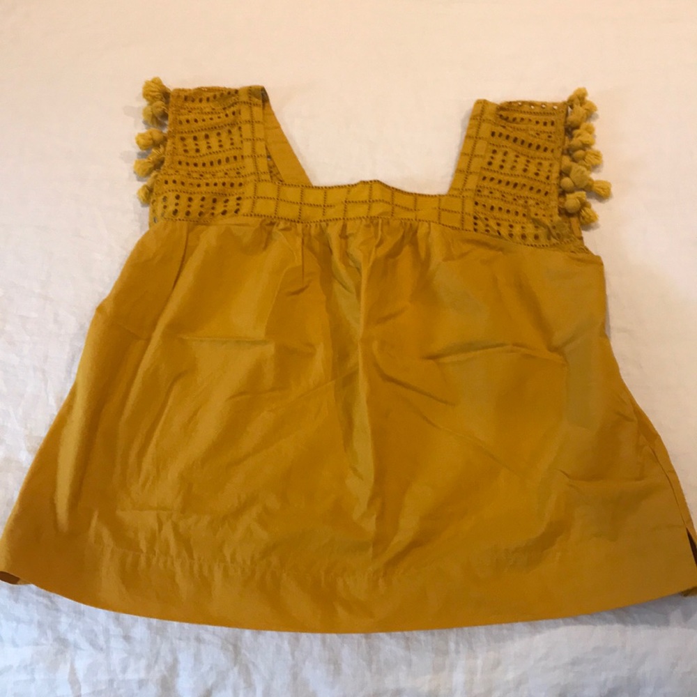 Jcrew eyelet tassel sleeved mustard top